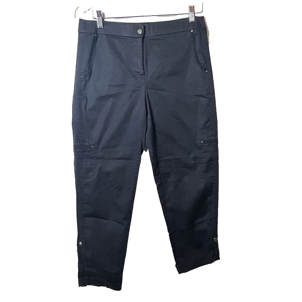 Chico's Black Pant w/Rollup Snap Tabs Size‎ 0, Cotton Blend, Stretchy, Comfy